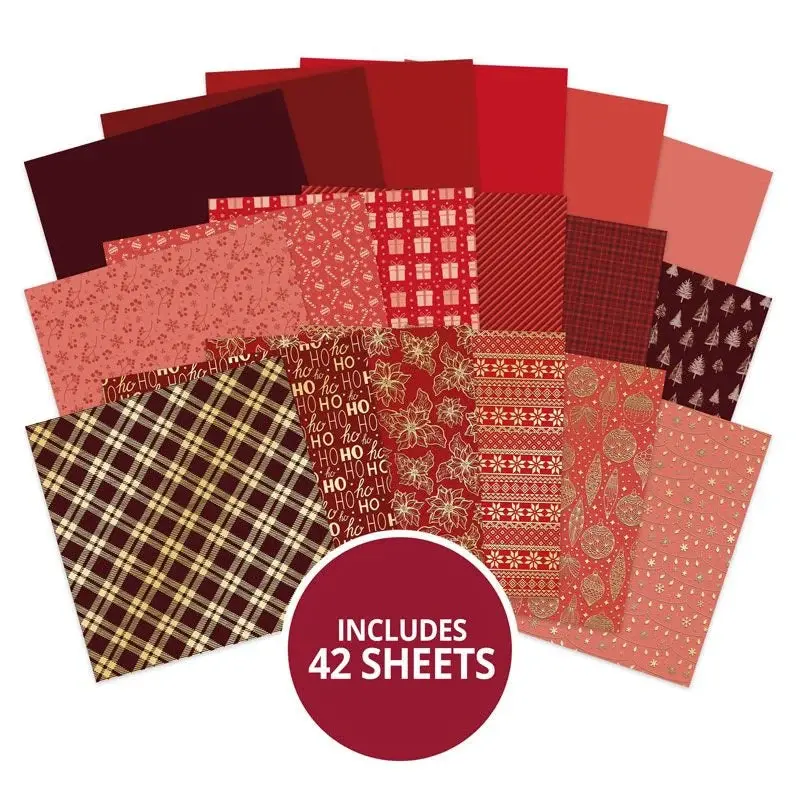 HUNKYDORY CRAFTS LTD. HUNKYDORY CHRISTMAS RED TONES RICH GOLD 8x8 FESTIVE MAT & LAYER PAD