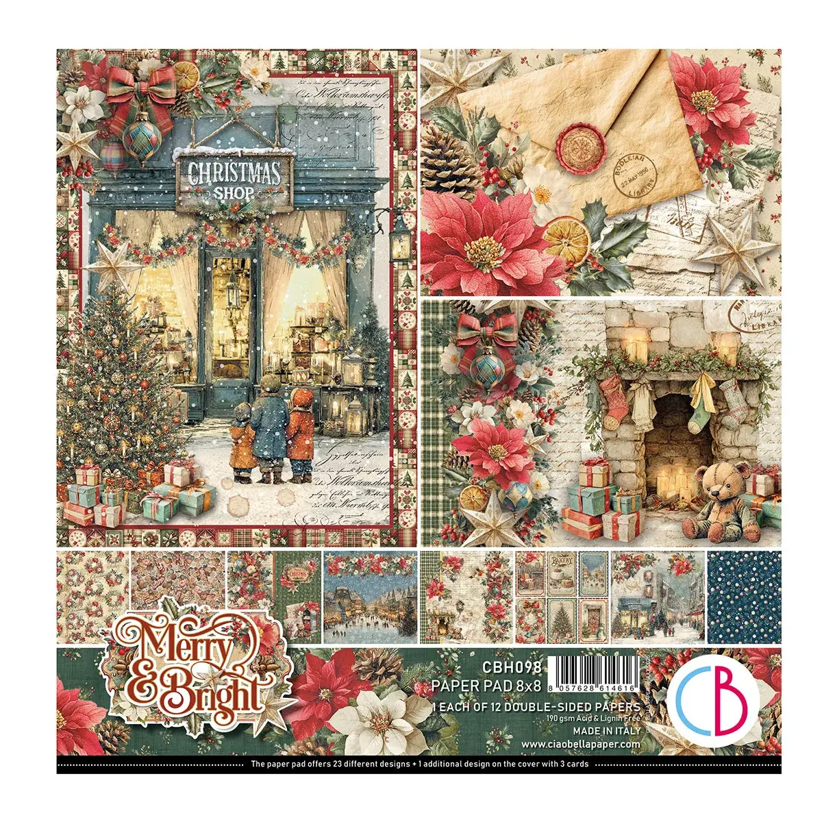 CIAO BELLA CIAO BELLA MERRY & BRIGHT 8x8 PAPER PAD 12 SHEETS