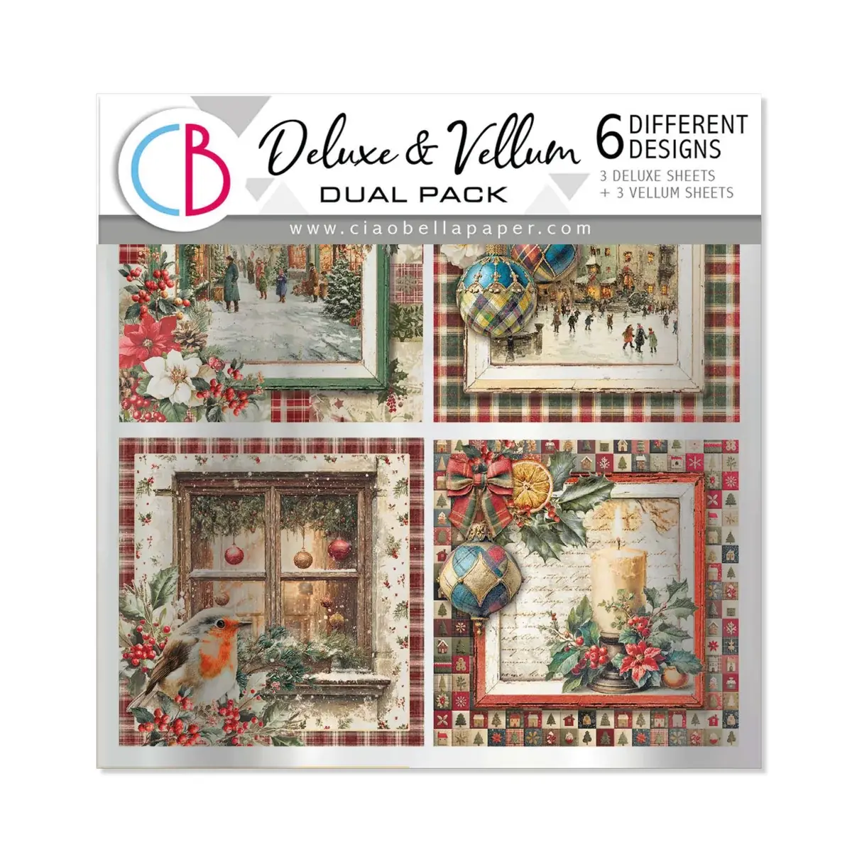 CIAO BELLA CIAO BELLA MERRY & BRIGHT 6x6 DELUXE SILVER & VELLUM MIXED PAPER PACK 6 SHEETS
