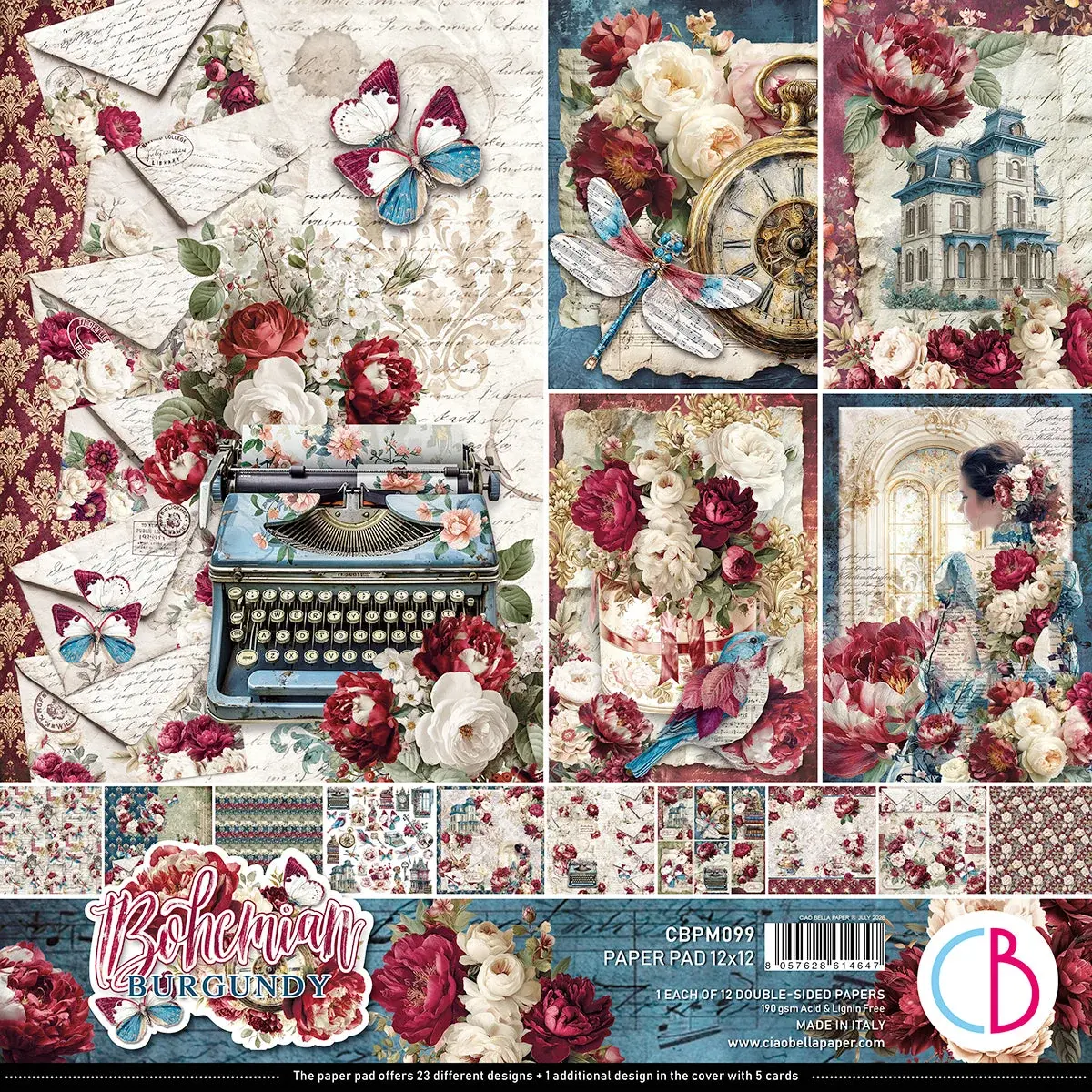 CIAO BELLA CIAO BELLA BOHEMIAN BURGUNDY 12x12 PAPER PAD 12 SHEETS