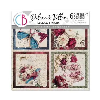 CIAO BELLA CIAO BELLA BOHEMIAN BURGUNDY 6x6 DELUXE PEARL COPPER & VELLUM MIXED PAPER PACK 6 SHEETS