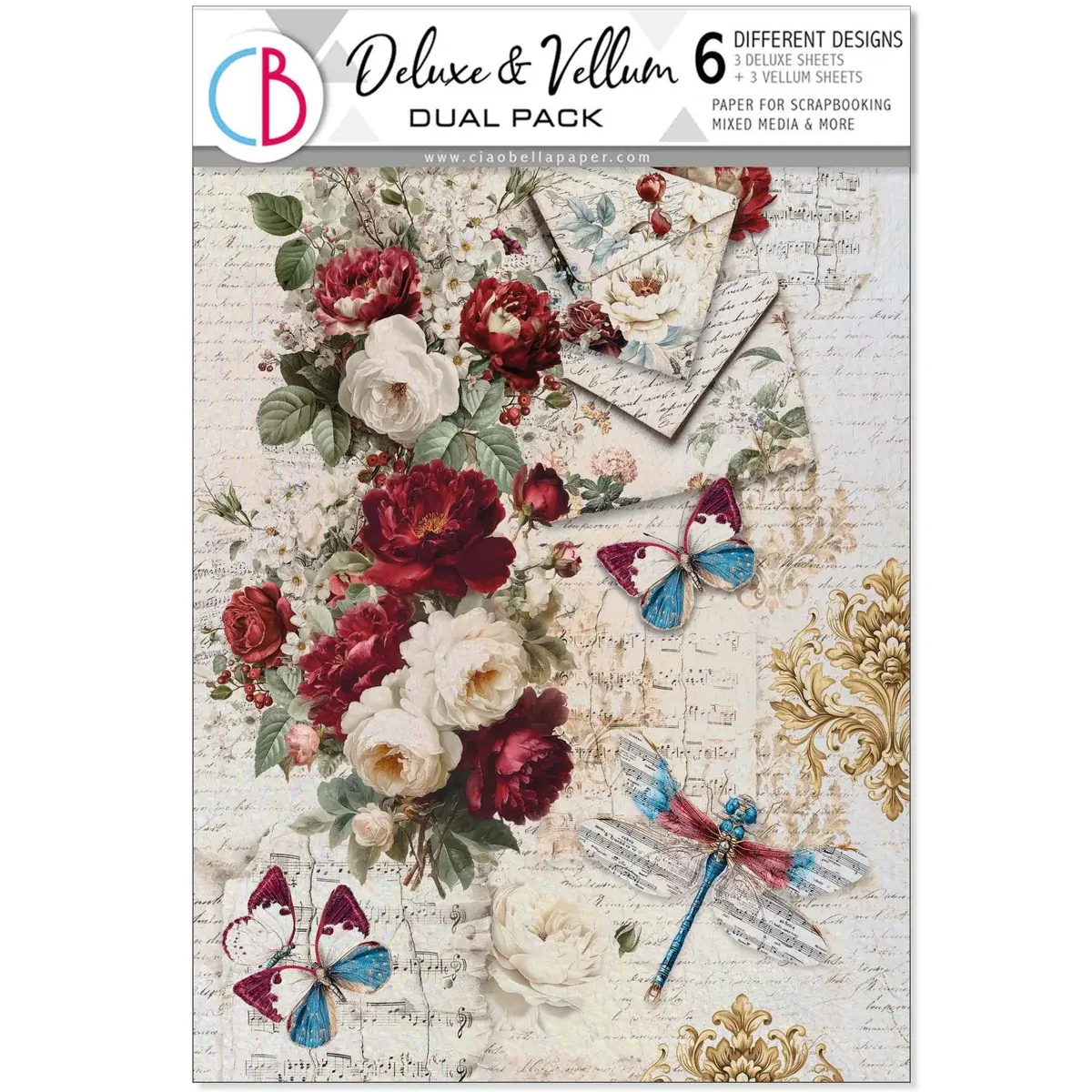 CIAO BELLA CIAO BELLA BOHEMIAN BURGUNDY A4 DELUXE PEARL COPPER & VELLUM MIXED PAPER PACK 6 SHEETS