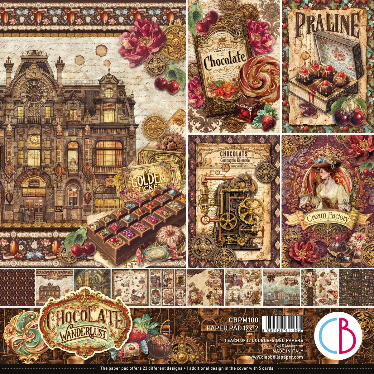 CIAO BELLA CIAO BELLA CHOCOLATE WANDERLUST 12x12 PAPER PAD 12 SHEETS