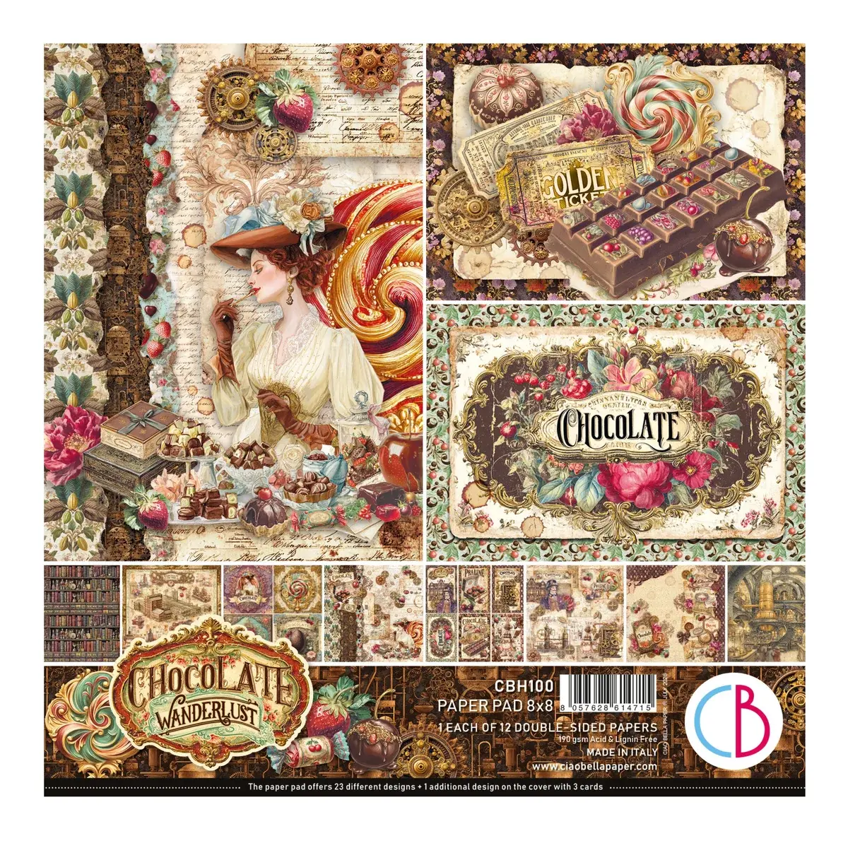 CIAO BELLA CIAO BELLA CHOCOLATE WANDERLUST 8x8 PAPER PAD 12 SHEETS