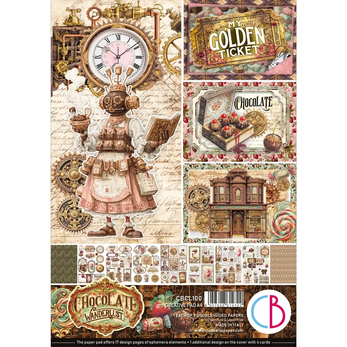 CIAO BELLA CIAO BELLA CHOCOLATE WANDERLUST A4 CREATIVE PAD 9 SHEETS