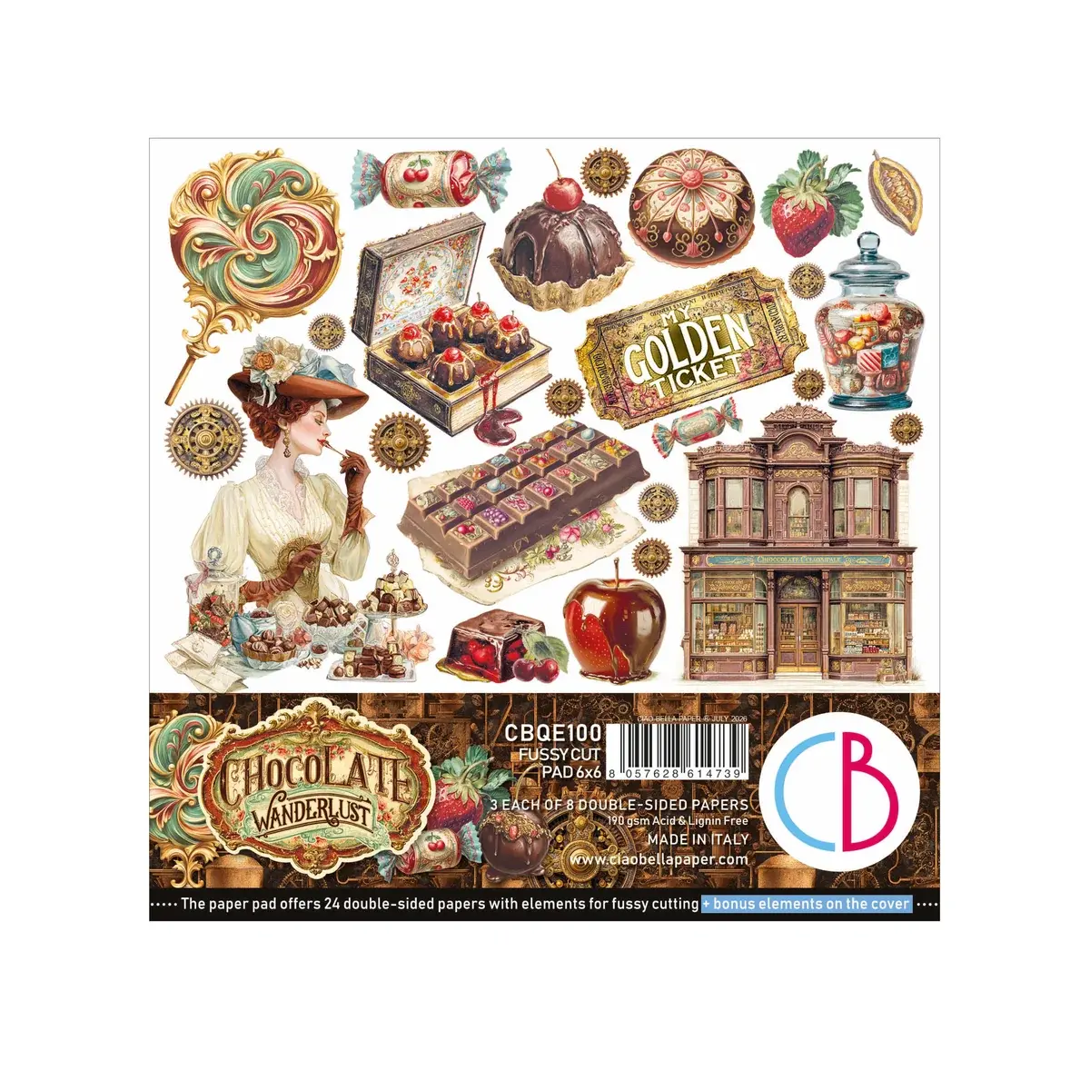 CIAO BELLA CIAO BELLA CHOCOLATE WANDERLUST 6x6 FUSSY CUT PAPER PAD 24 SHEETS