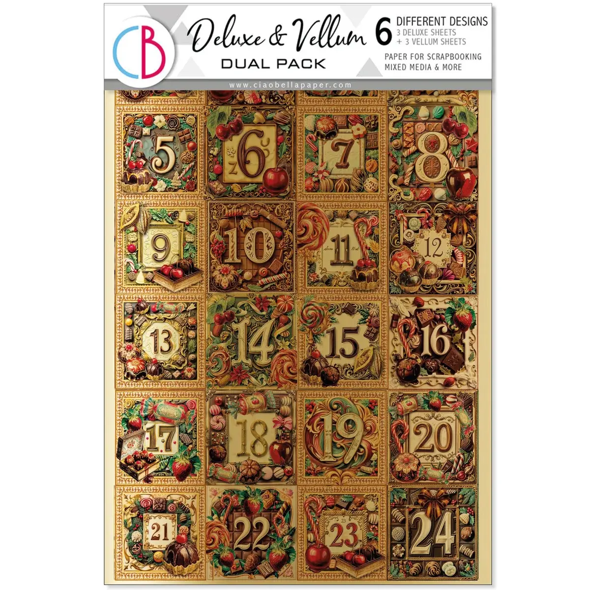 CIAO BELLA CIAO BELLA CHOCOLATE WANDERLUST A4 DELUXE GOLD & VELLUM MIXED PAPER PACK 6 SHEETS