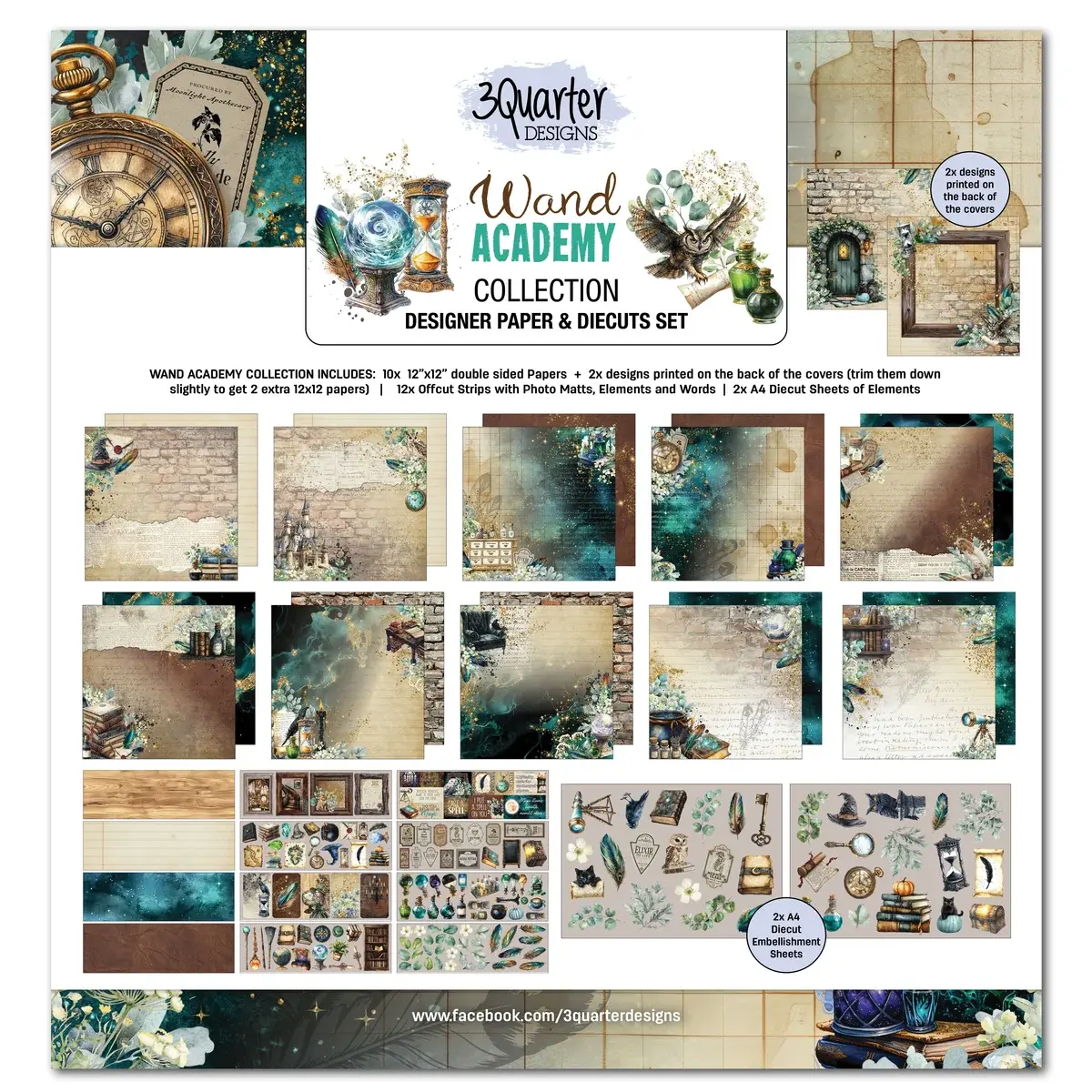 3QUARTER DESIGNS 3QUARTER DESIGNS WAND ACADEMY 12x12 DESIGNER PAPER & DIECUTS SET
