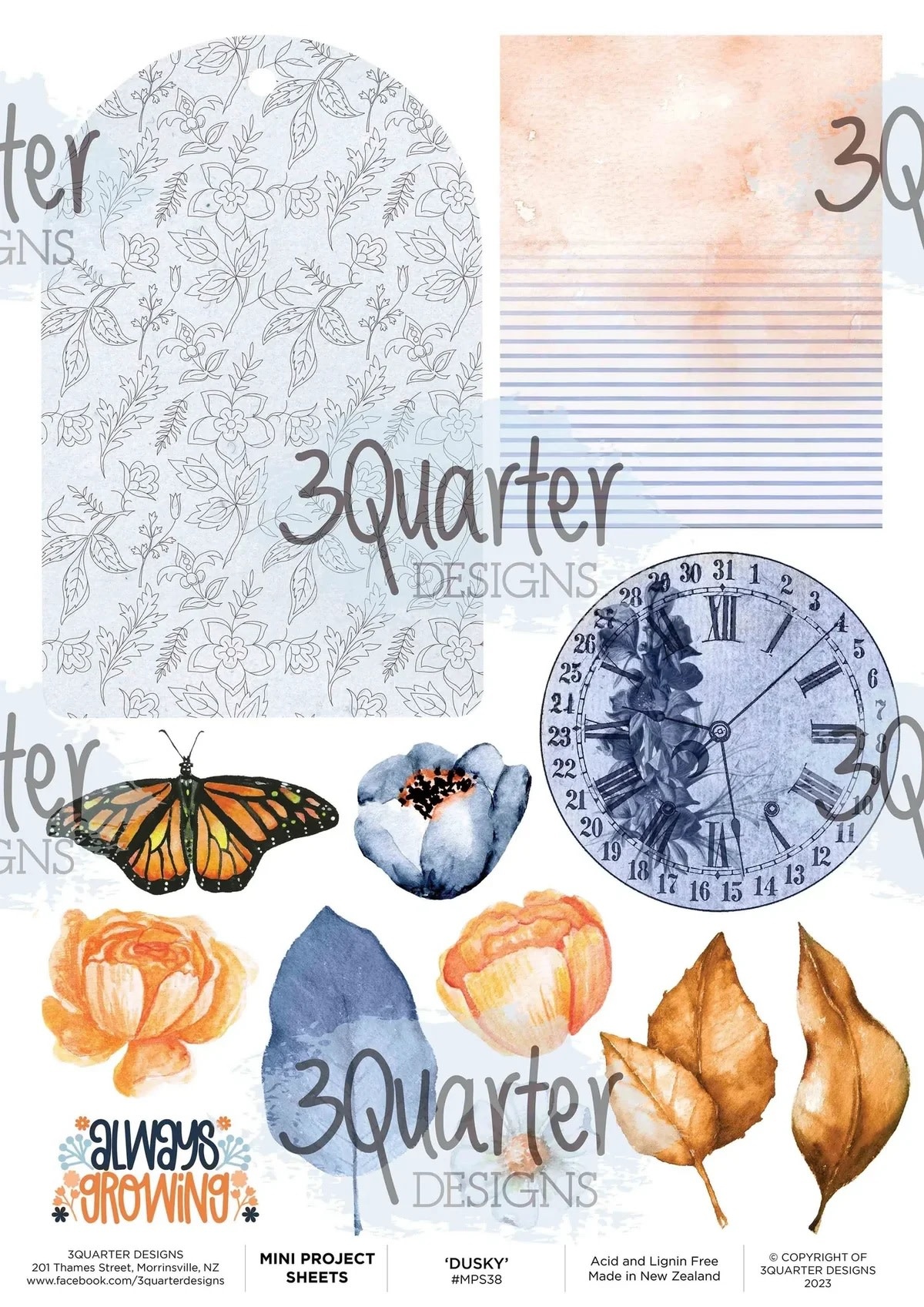 3QUARTER DESIGNS 3QUARTER DESIGNS DUSKY FLORAL A4 MINI PROJECT SHEETS