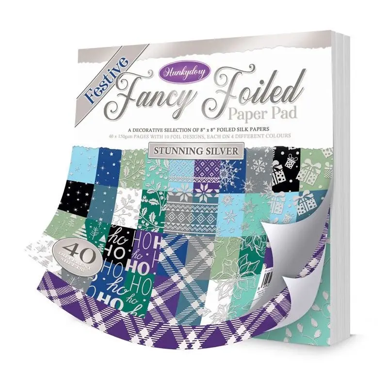 HUNKYDORY CRAFTS LTD. HUNKYDORY STUNNING SILVER FESTIVE FANCY FOILED 8x8 PAPER PAD
