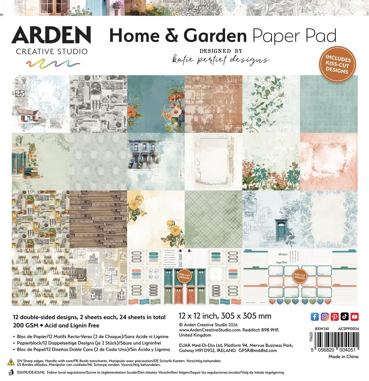 ARDEN CREATIVE STUDIO ARDEN CREATIVE STUDIO HOME & GARDEN 12x12 PAPER PAD 24 SHEETS