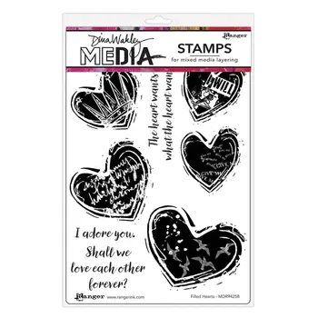 RANGER RANGER DINA WAKLEY MEDIA FILLED HEARTS CLING STAMP SET