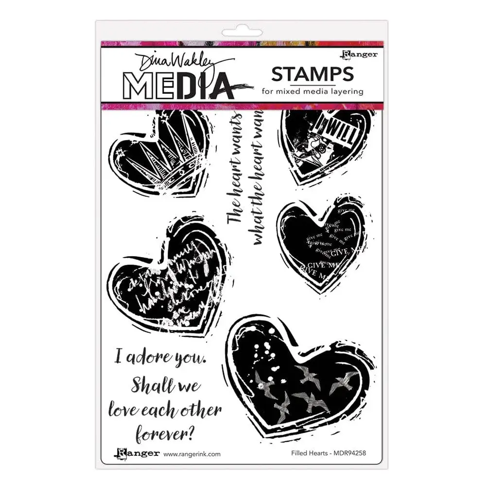 RANGER RANGER DINA WAKLEY MEDIA FILLED HEARTS CLING STAMP SET