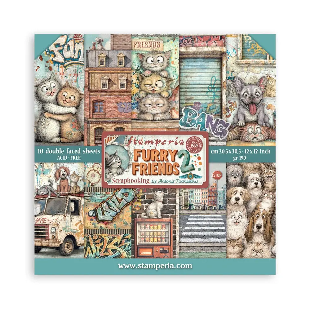 STAMPERIA STAMPERIA FURRY FRIENDS 2 12x12 PAPER PACK 10 SHEETS