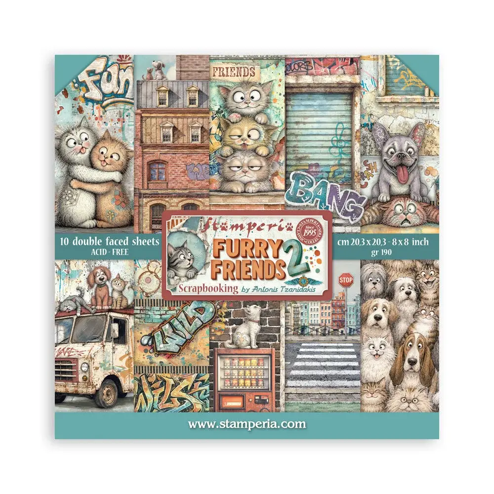 STAMPERIA STAMPERIA FURRY FRIENDS 2 8x8 PAPER PACK 10 SHEETS