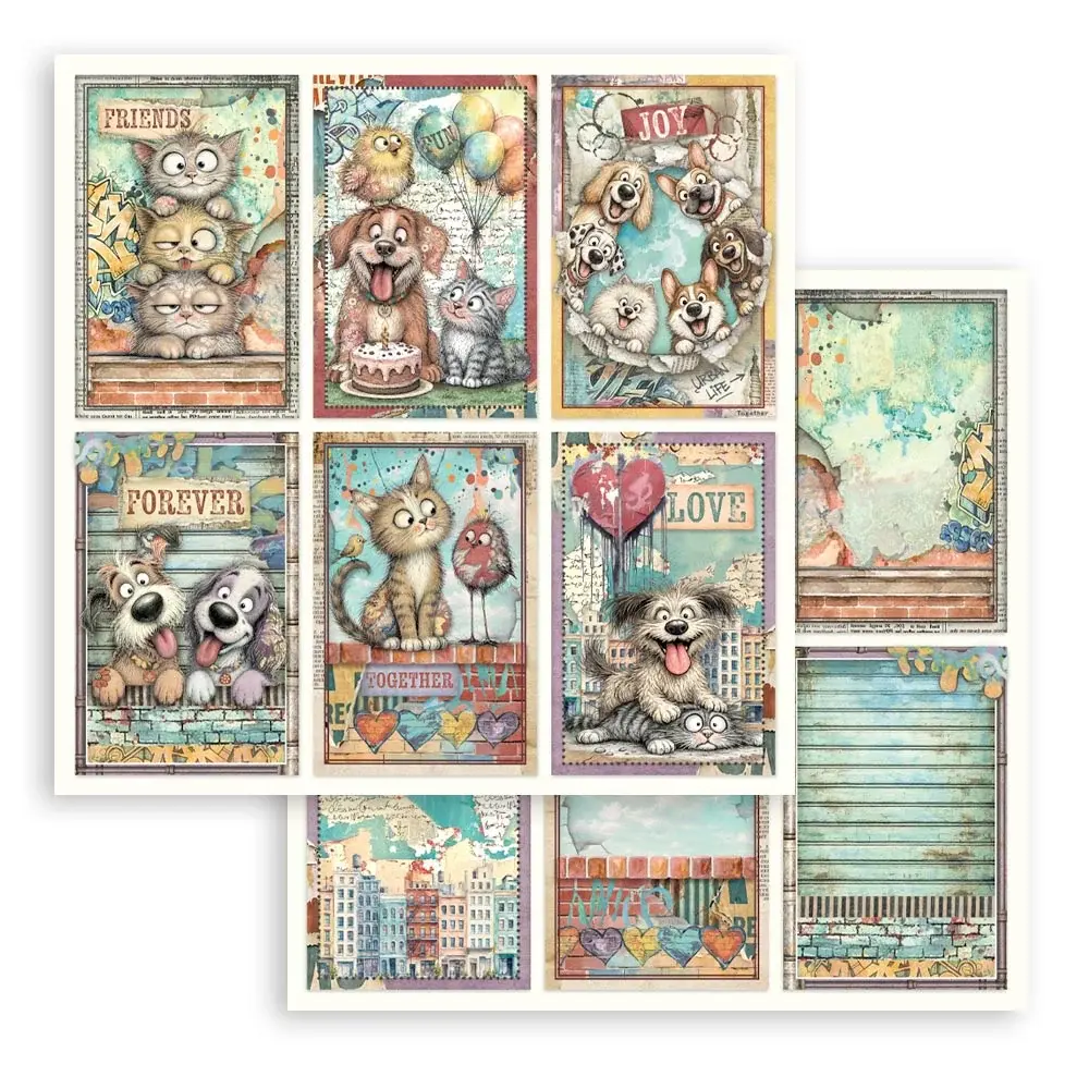STAMPERIA STAMPERIA FURRY FRIENDS 2 6 CARDS 12x12 CARDSTOCK