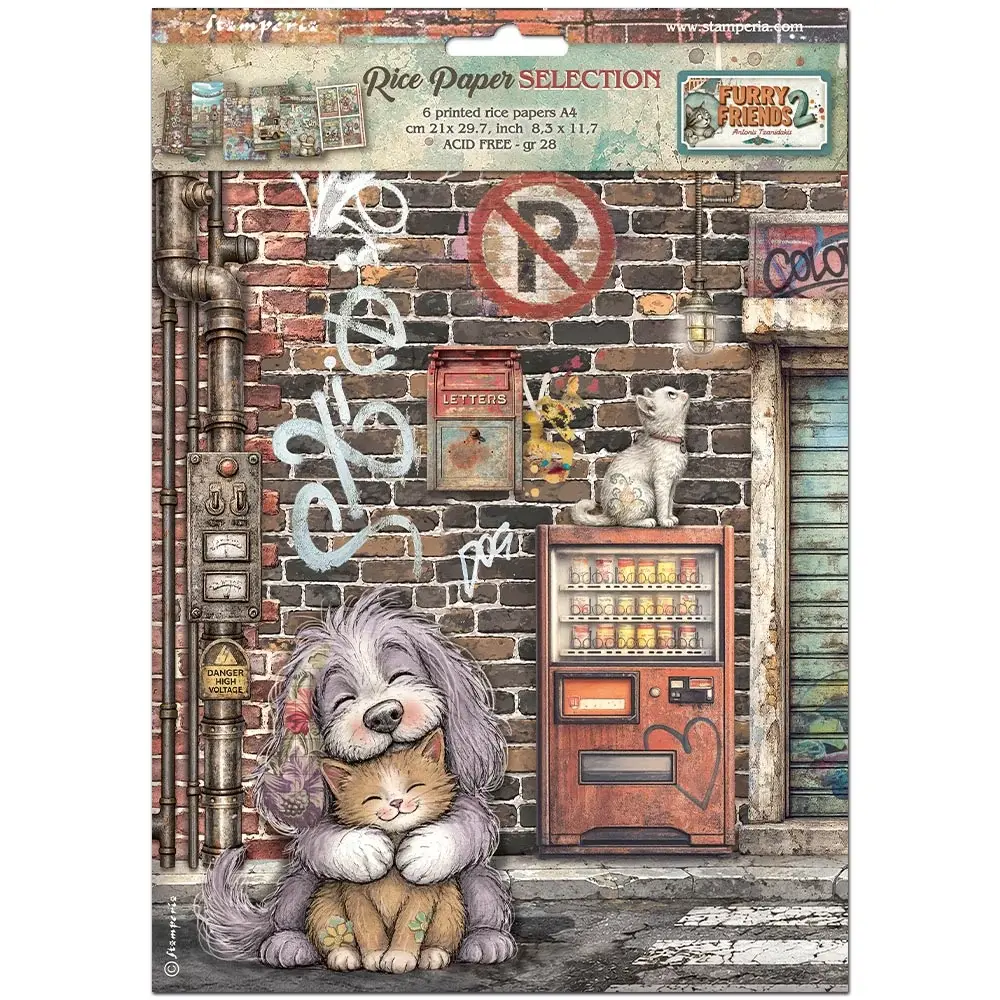 STAMPERIA STAMPERIA FURRY FRIENDS 2 ASSORTED A4 RICE PAPER 6/PK