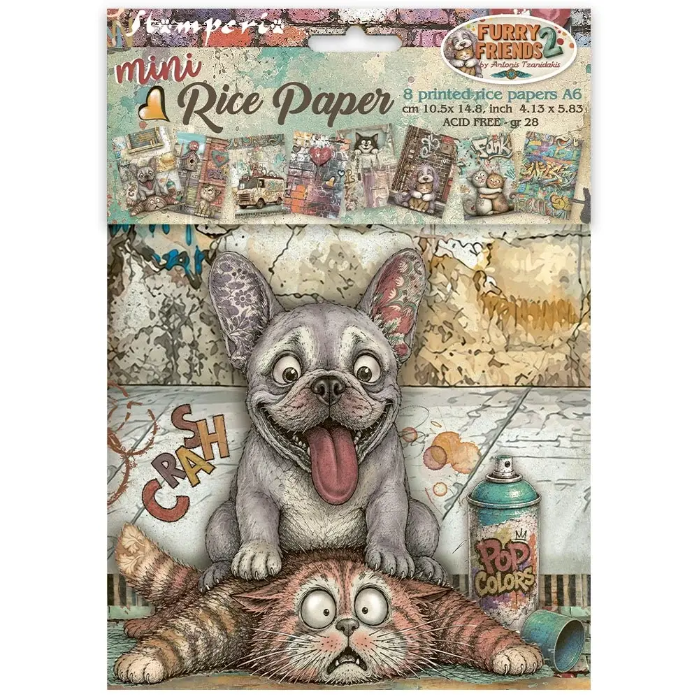 STAMPERIA STAMPERIA FURRY FRIENDS 2 A6 MINI RICE PAPER 8/PK