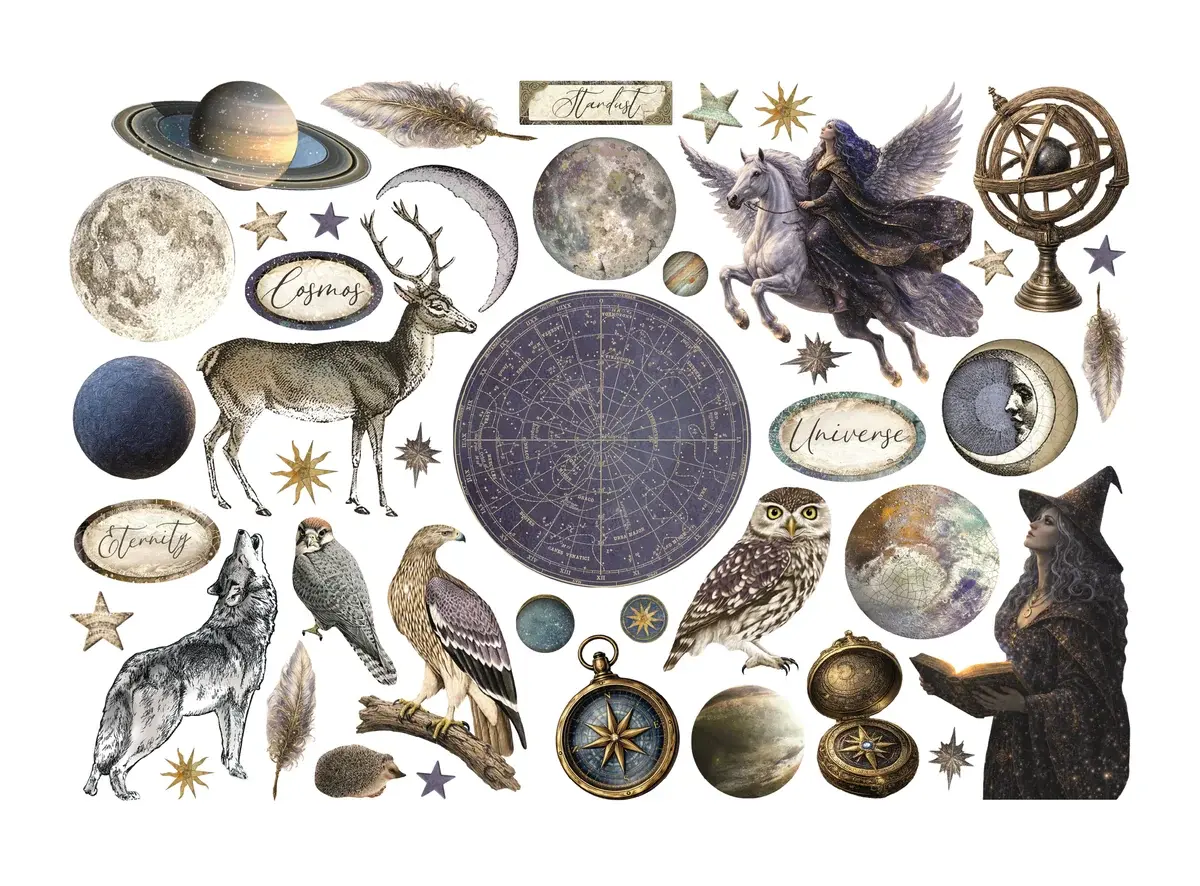 STAMPERIA STAMPERIA COSMOS EPHEMERA ADHESIVE PAPER CUT OUTS