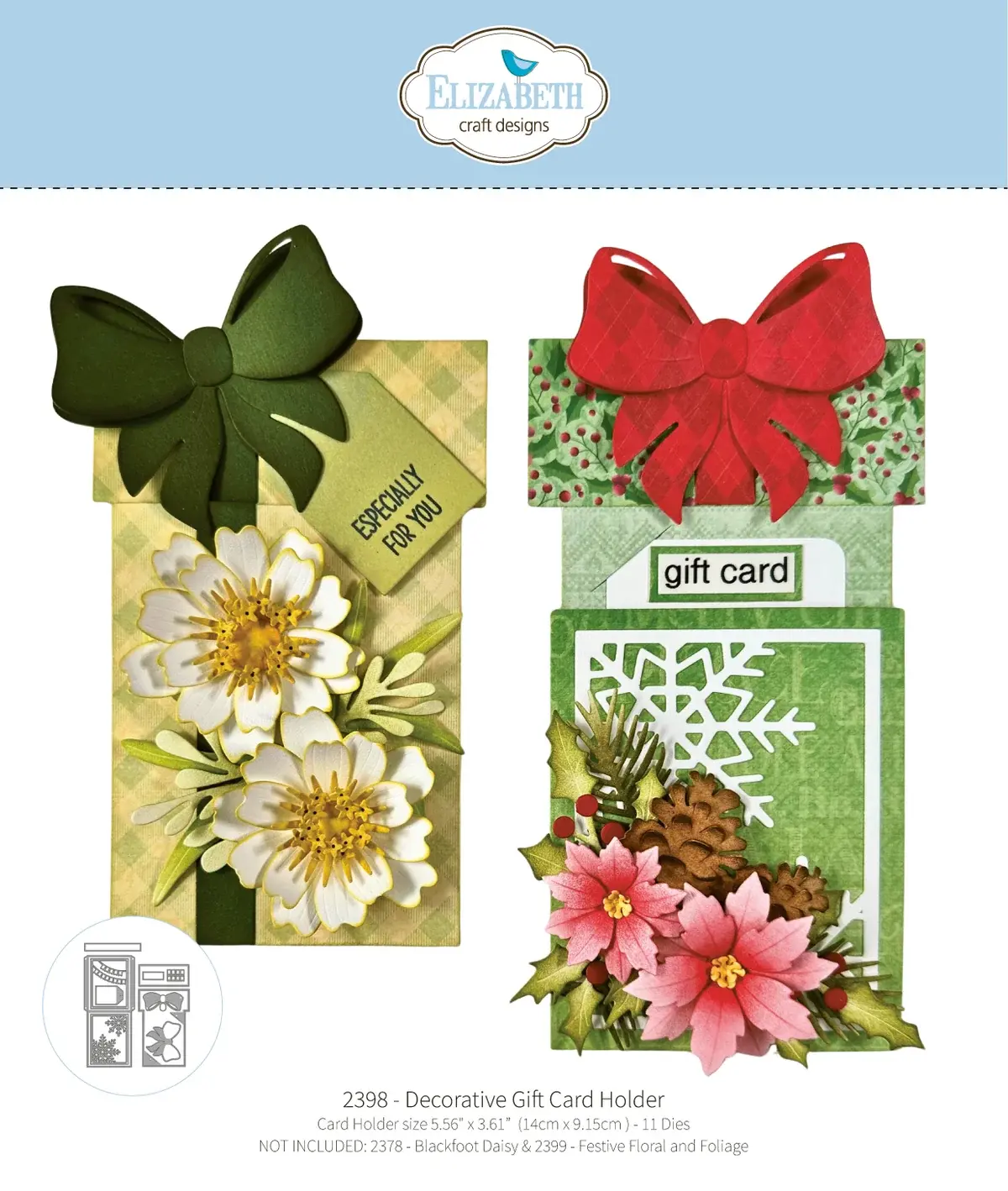 ELIZABETH CRAFT DESIGNS ELIZABETH CRAFT DESIGNS PAPER FLOWERS WARM WISHES DECORATIVE GIFT CARD HOLDER DIE SET