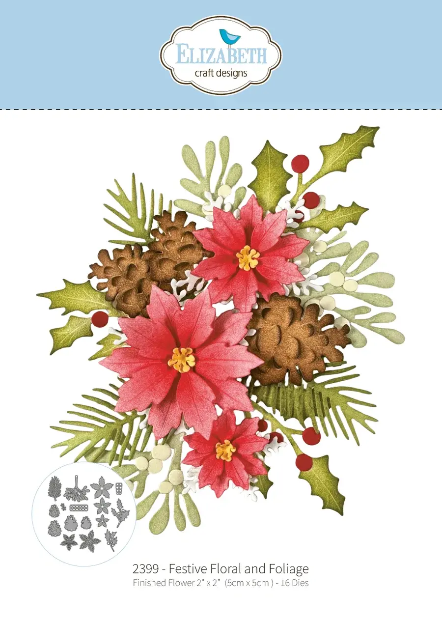 ELIZABETH CRAFT DESIGNS ELIZABETH CRAFT DESIGNS PAPER FLOWERS WARM WISHES FESTIVE FLORAL AND FOLIAGE DIE SET