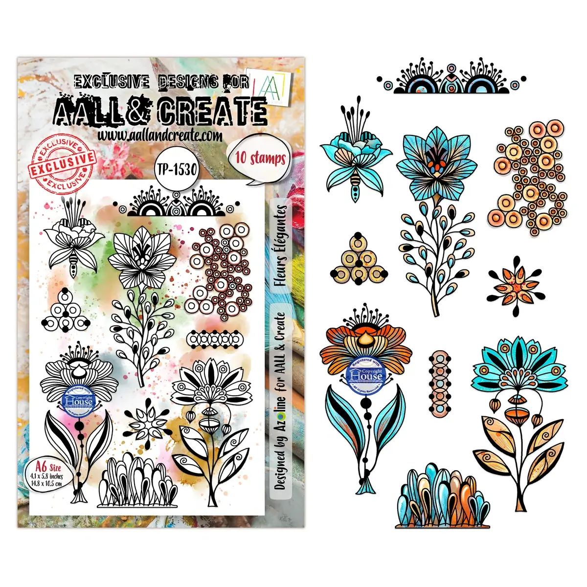 AALL & CREATE AALL & CREATE AZ LINE #1530 FLEURS ÉLÉGANTES A6 CLEAR STAMP SET