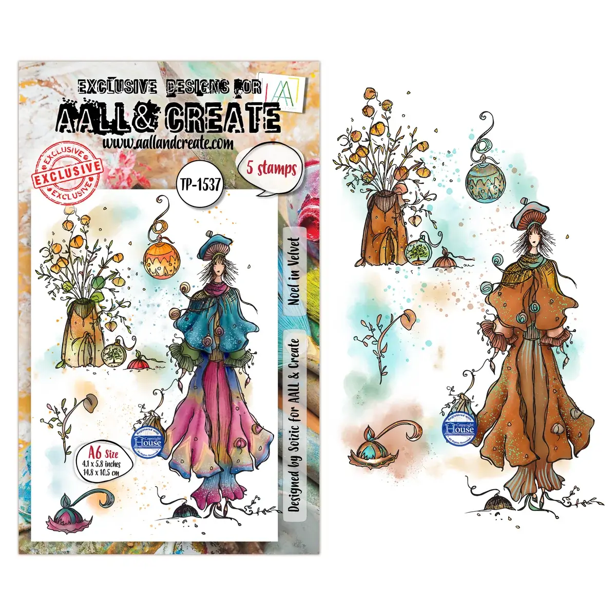 AALL & CREATE AALL & CREATE SOIZIC #1537 NOEL IN VELVET A6 CLEAR STAMP SET