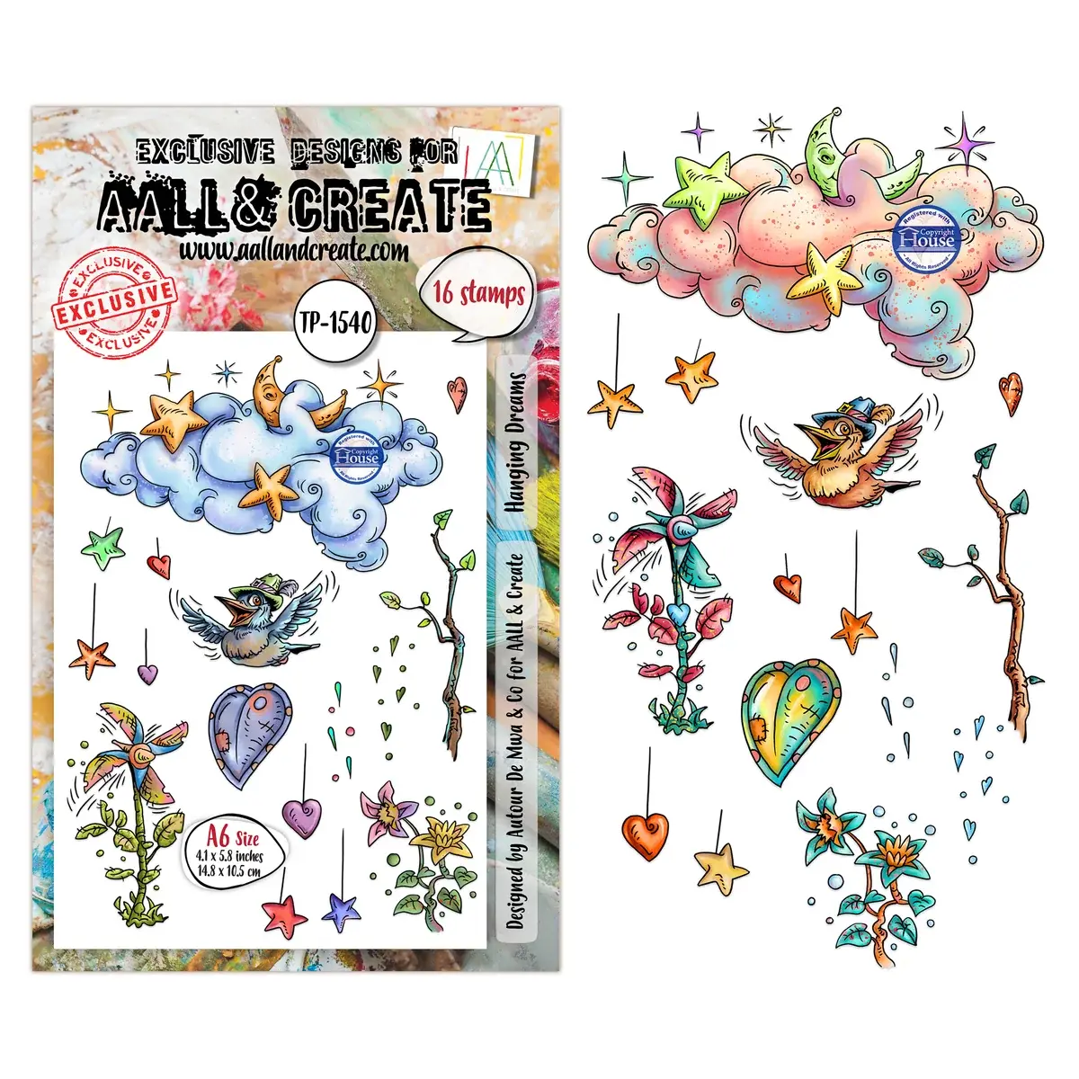 AALL & CREATE AALL & CREATE AUTOUR DE MWA #1540 HANGING DREAMS A6 CLEAR STAMP SET