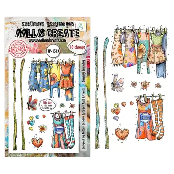 AALL & CREATE AALL & CREATE AUTOUR DE MWA #1542 SUNDAY LAUNDRY A6 CLEAR STAMP SET