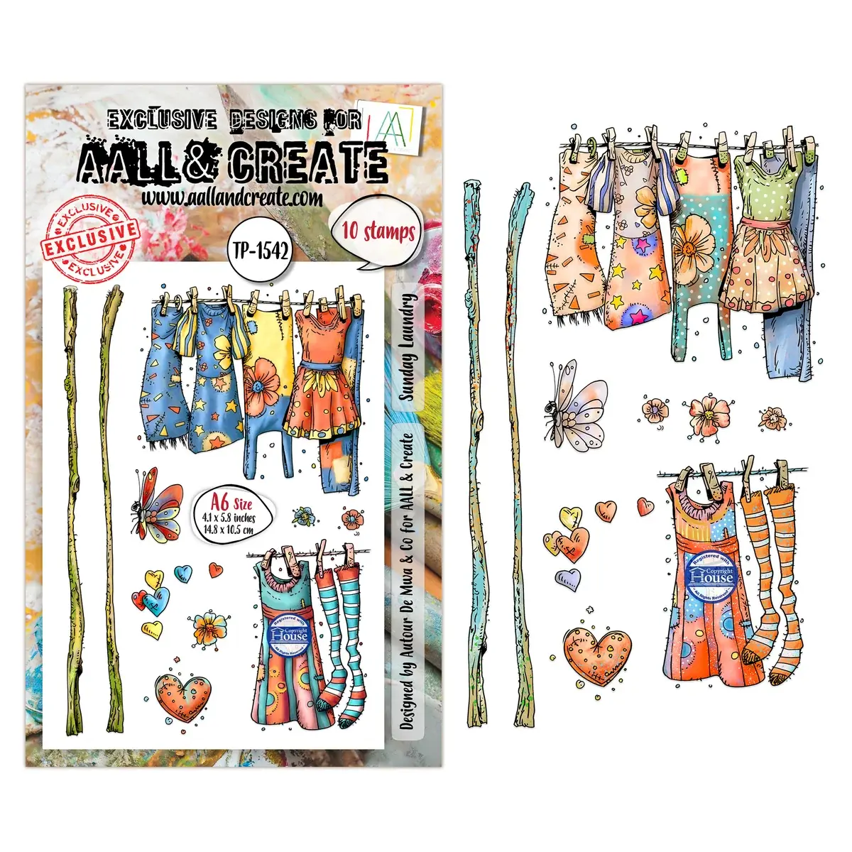 AALL & CREATE AALL & CREATE AUTOUR DE MWA #1542 SUNDAY LAUNDRY A6 CLEAR STAMP SET