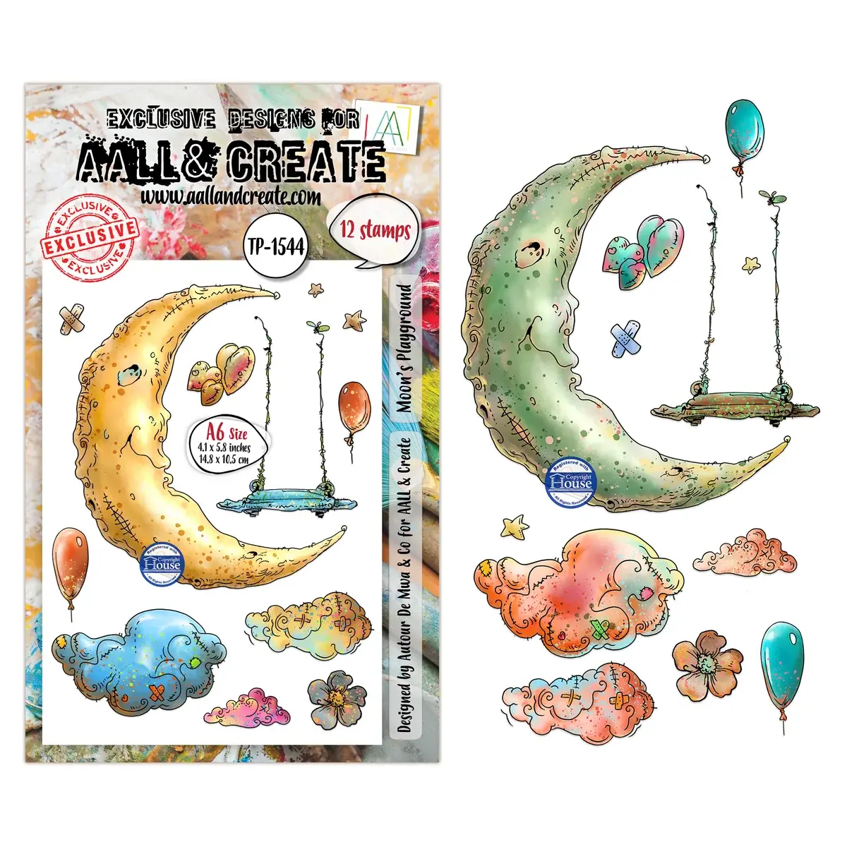 AALL & CREATE AALL & CREATE AUTOUR DE MWA #1544 MOON'S PLAYGROUND A6 CLEAR STAMP SET