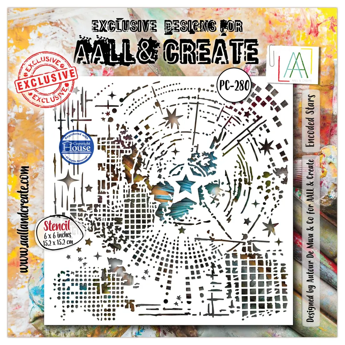 AALL & CREATE AALL & CREATE AUTOUR DE MWA #280 ENCODED STARS 6X6 STENCIL