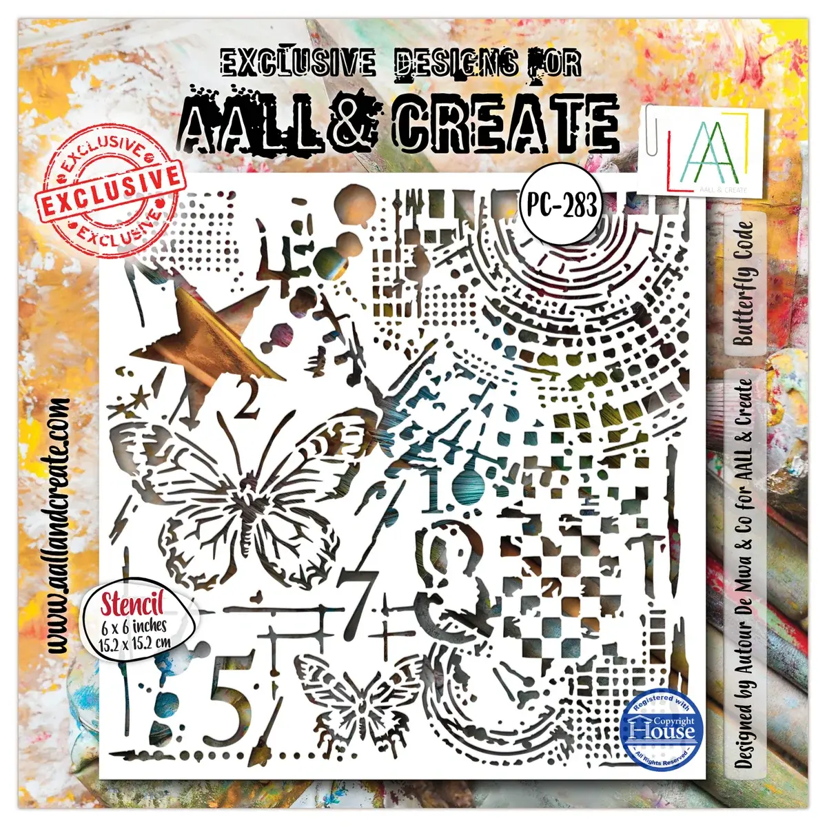 AALL & CREATE AALL & CREATE AUTOUR DE MWA #283 BUTTERFLY CODE 6X6 STENCIL