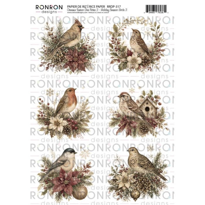 RONRON DESIGNS RONRON DESIGNS OISEAUX SAISON DES FÊTES 2 RICE PAPER