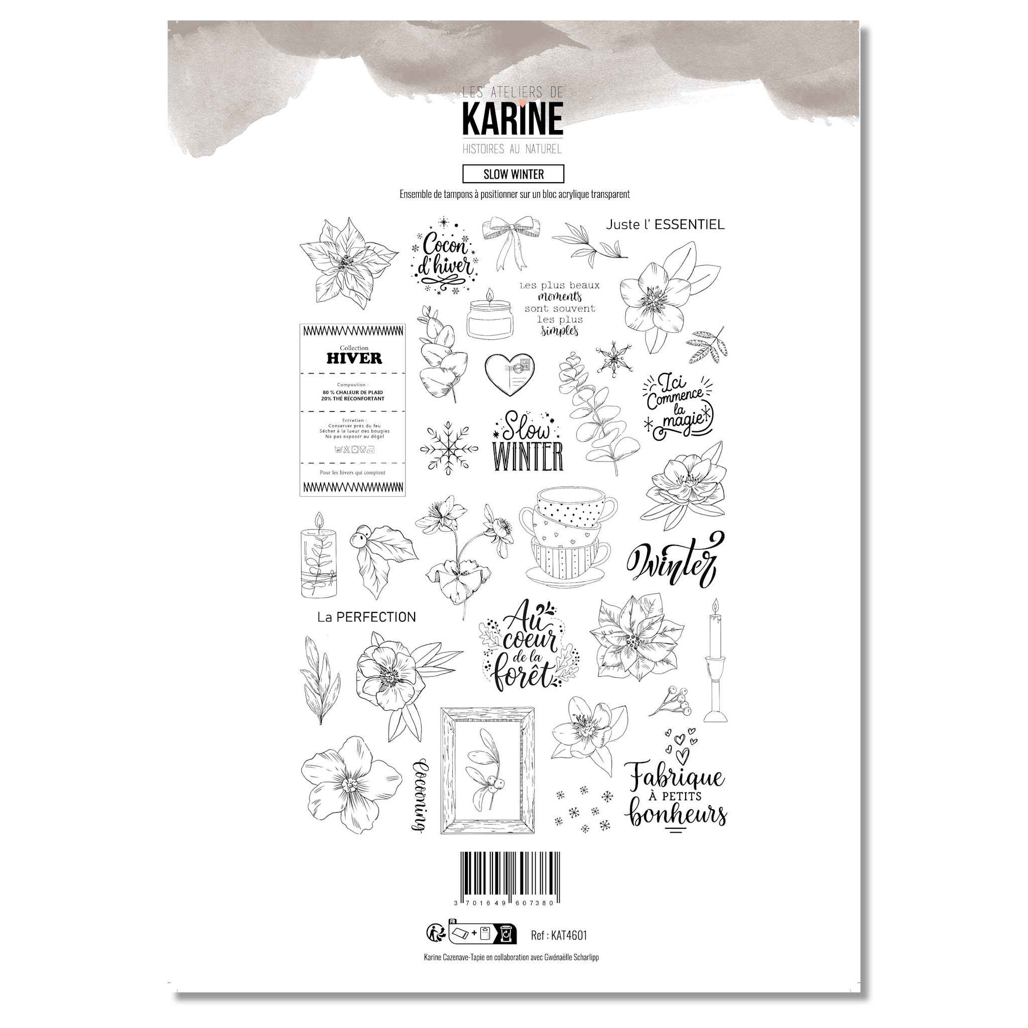 LES ATELIERS DE KARINE LES ATELIERS DE KARINE HISTOIRES AU NATUREL SLOW WINTER A4 CLEAR STAMP SET
