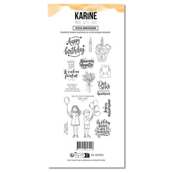 LES ATELIERS DE KARINE LES ATELIERS DE KARINE MADE WITH LOVE JOYEUX ANNIVERSAIRE CLEAR STAMP SET