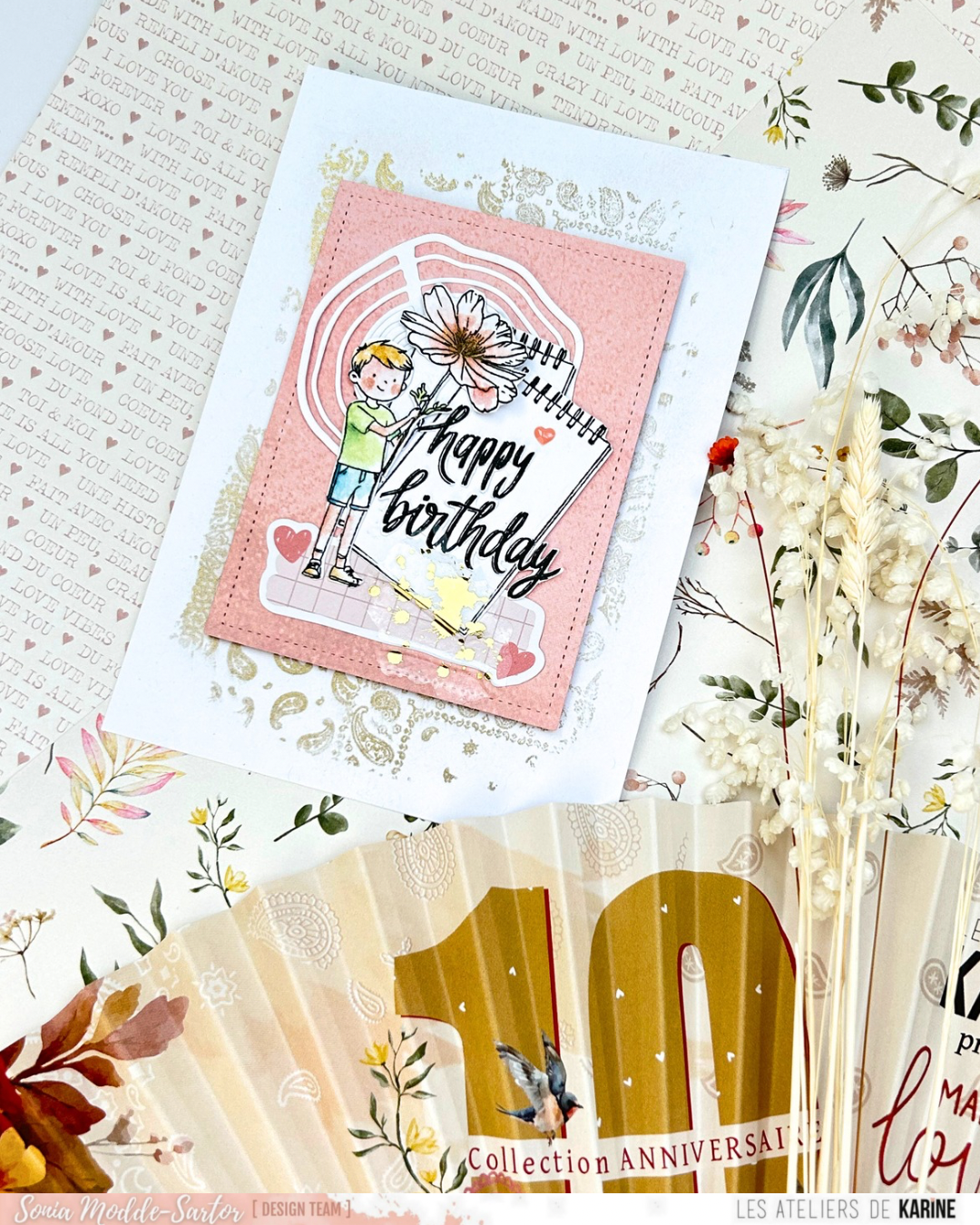 LES ATELIERS DE KARINE LES ATELIERS DE KARINE MADE WITH LOVE JOYEUX ANNIVERSAIRE CLEAR STAMP SET