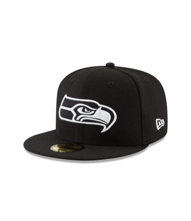 New Era Mens Seahawks 5950 Basic Black White League Hat - Athlete's Choice