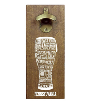 Wall Mounted Cap Catching Magnetic Bottle Opener - Typography - Pennsylvania
