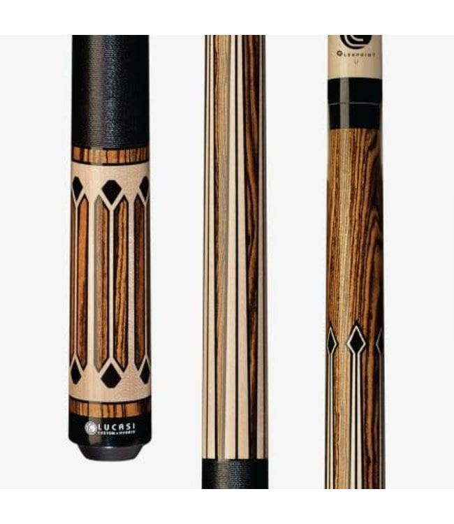 LZC35 Exotic Bocote with Curly Maple Black Linen Wrap Lucasi Cue
