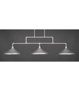 Toltec Lighting 333-AS-422 Vintage 3 Light Bar Shown In Aged Silver Finish With 14" Aged Silver Cone Metal Shades Billiard Bar  Light