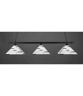 Toltec Lighting 403-MB-952 Square 3 Light Bar With Square Fitters Shown In Matte Black Finish With 14" Pearl Ebony Art Glass  Billiard Bar Light