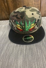 Snap Back Flat Bill Hat Embroidered Leaf (Black/camo)