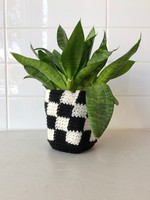 Slow May Checkered Crochet Plant Cozy
