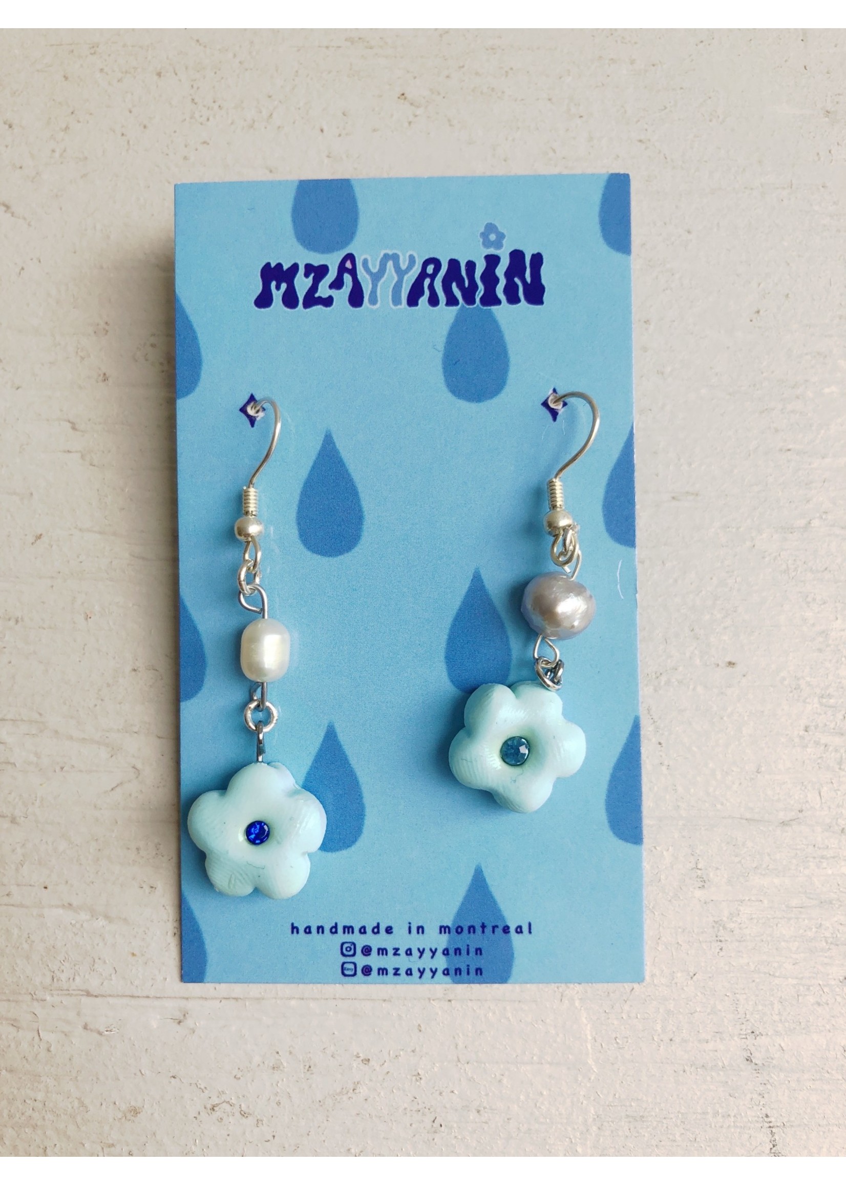 Mzayyanin Flower and Pearl Earrings by Mzayyanin