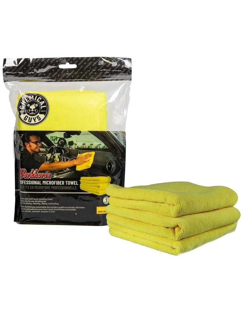 Chemical Guys MICYELLOW03 - Workhorse Professional Microfiber Towel, Yellow 16'' x 16'' (3 Pack)