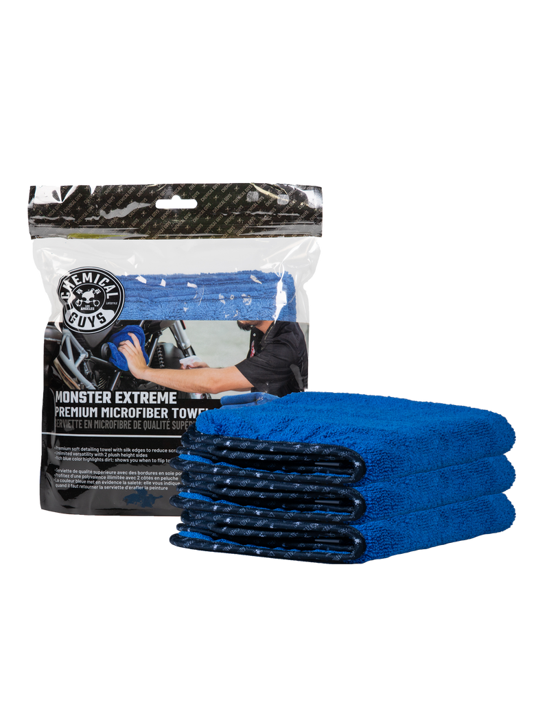 Chemical Guys MIC110003 - Monster Extreme Thickness Premium Microfiber Towel, Blue 16" x 16" (3 Pack)