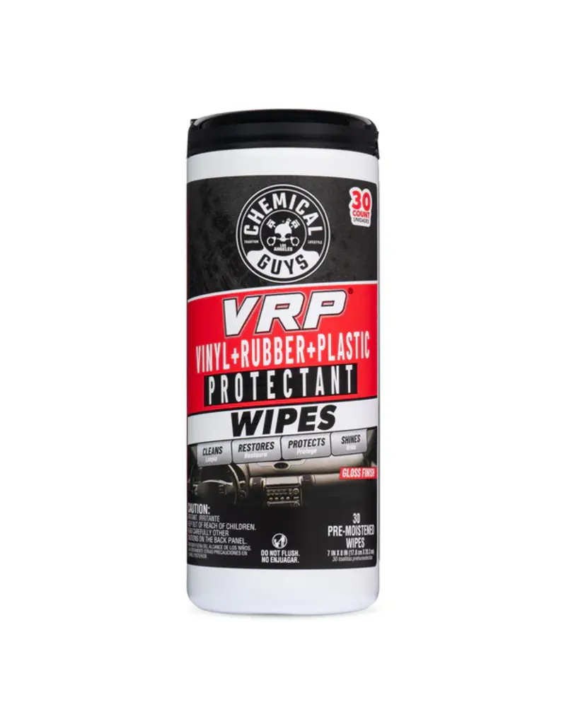 Chemical Guys PMWCTVD10730 - VRP Vinyl, Rubber, Plastic Shine And Protectant Wipes Canister (30 ct)(CS: 6)