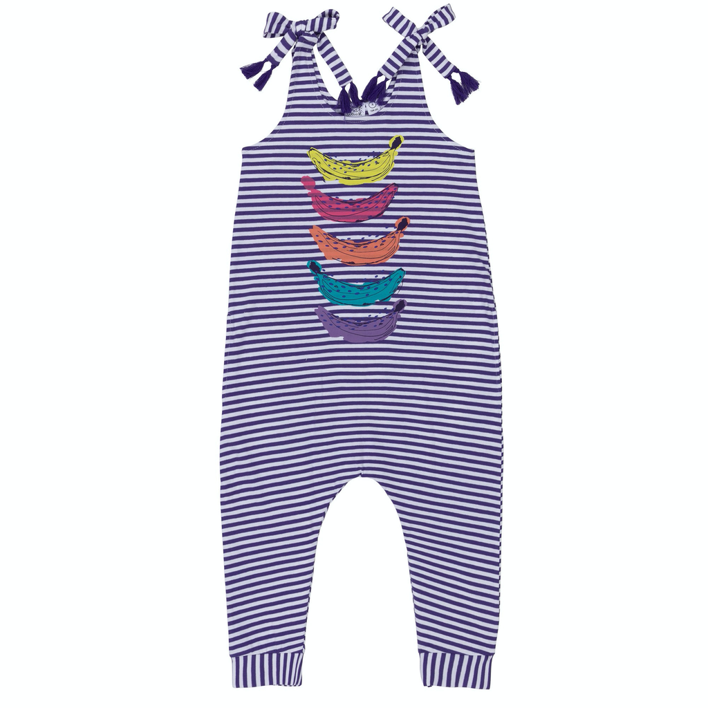 purple and white romper