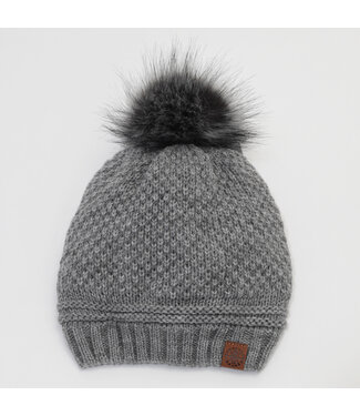Calikids Flat Knit Fur Pom Hat